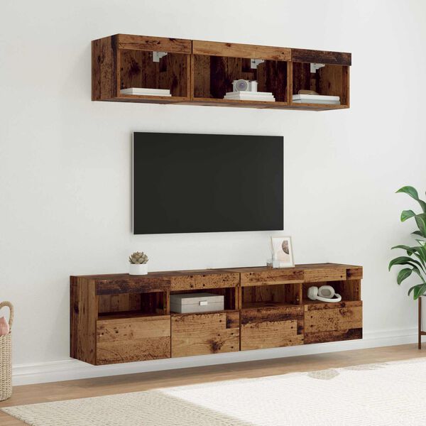 vidaXL TV Wall Units with LED with LED 5 pcs Old Wood 80 x 30 x 40 cm