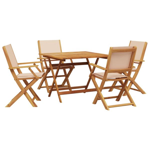 vidaXL 5 Piece Garden Dining Set Beige Fabric and Solid Wood