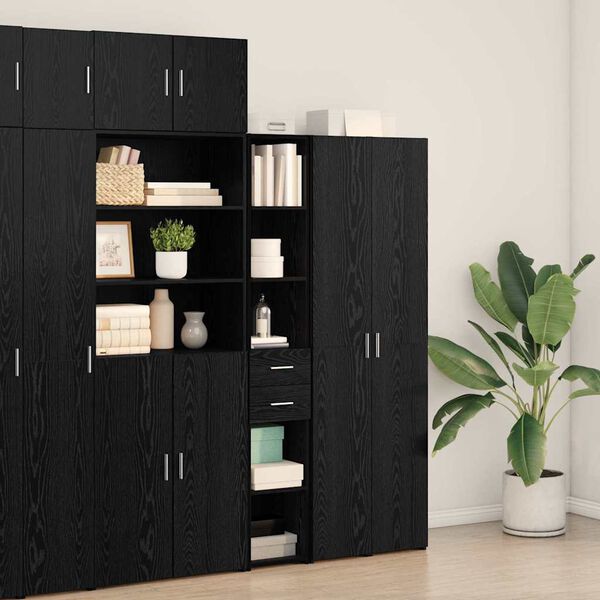 vidaXL Bookcase with Drawer Black Oak 30 x 42.4 x 185.2 cm