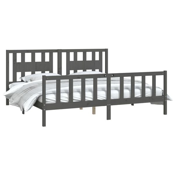 vidaXL Bed Frame without Mattress Grey Solid Wood Pine Super King Size