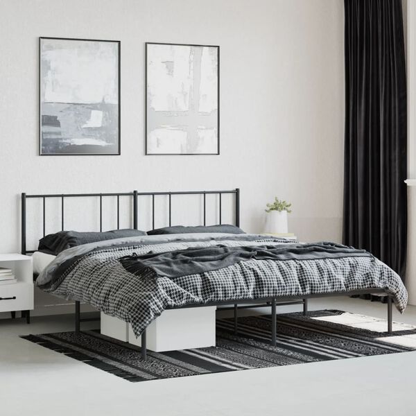 vidaXL Metal Bed Frame without Mattress with Headboard Black 180x200cm