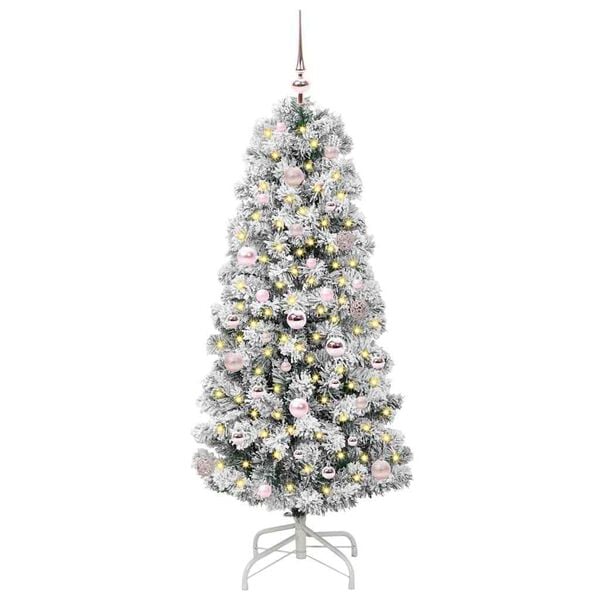 vidaXL Artificial Hinged Christmas Tree Green and White 150 cm