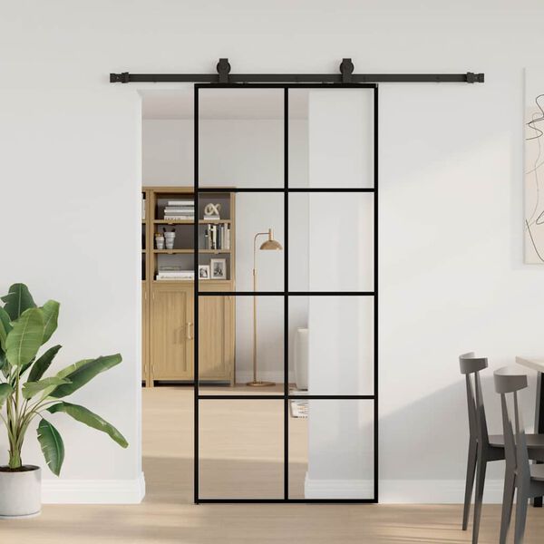 vidaXL Sliding Door with Hardware Set Black 90x205 cm ESG Glass