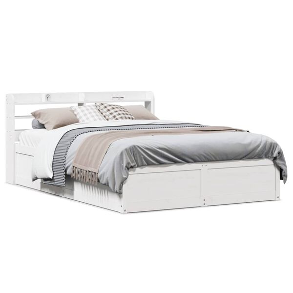 vidaXL Bed Frame with Headboard White 140x190 cm Solid Wood Pine