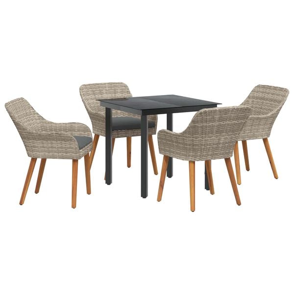 vidaXL Garden Dining Set with Cushion 5 pcs Light Grey Poly Rattan