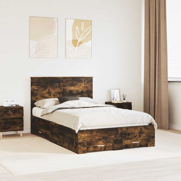vidaXL Bed Frame with Drawer Smoked Oak 120 x 190 cm Engineered Wood