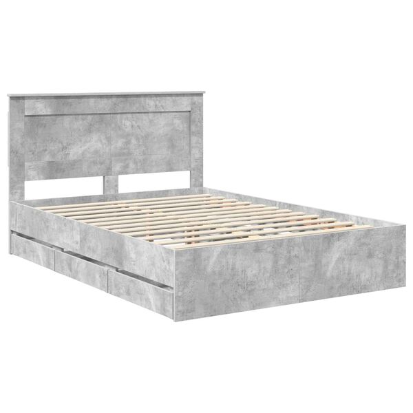 vidaXL Bed Frame with Drawer Concrete Grey 140 x 190 cm Engineer Wood