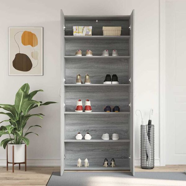 vidaXL Shoe Cabinet with Shelf Grey 80 x 35.5 x 180 cm Engineered wood