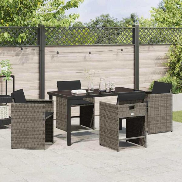 vidaXL Garden Dining Set 5 pcs Grey Poly Rattan