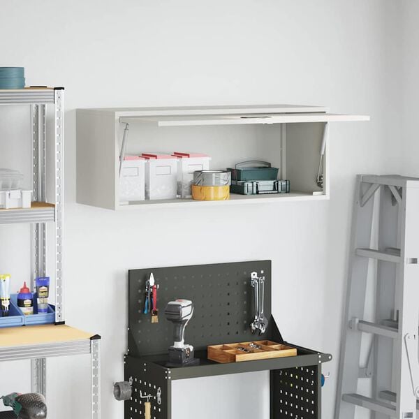vidaXL Wall Cabinet for Garage with Gas-lift Door White