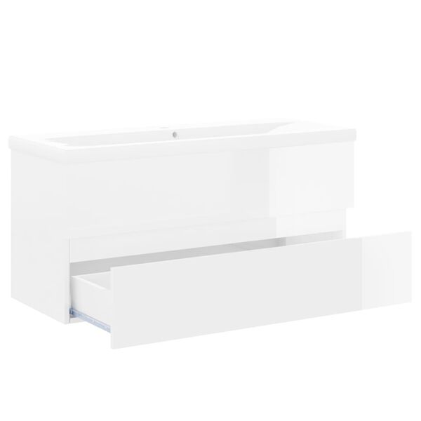 vidaXL Sink Cabinet with Built-in Basin High Gloss White Engineered Wood