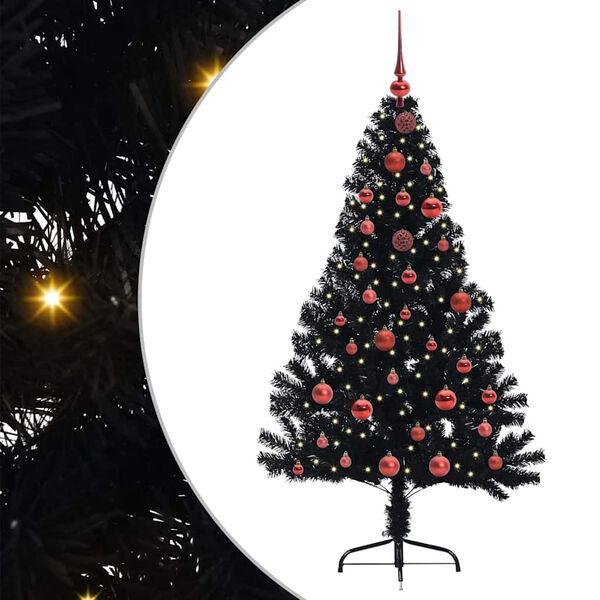 vidaXL Artificial Pre-lit Christmas Tree Black 150 cm PVC