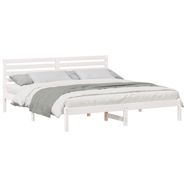 vidaXL Bed Frame with Headboard White 180 x 200 cm Solid Pine Wood