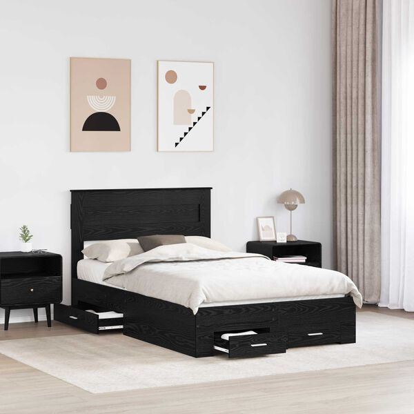 vidaXL Bed Frame with Headboard Black Oak 135 x 190 cm Engineered Wood