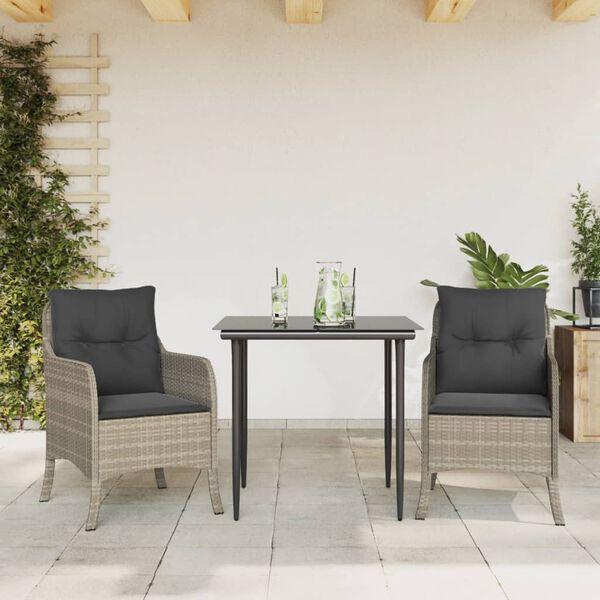 vidaXL 7 Piece Garden Dining Set with Cushions Light Grey Poly Rattan