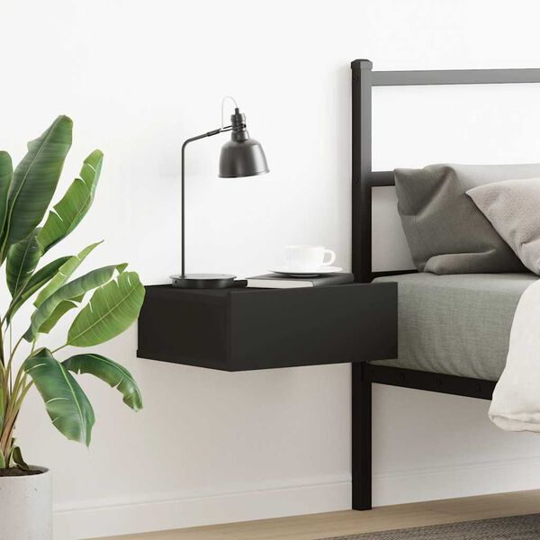 vidaXL Floating Nightstand Black 40x30x15 cm Engineered Wood