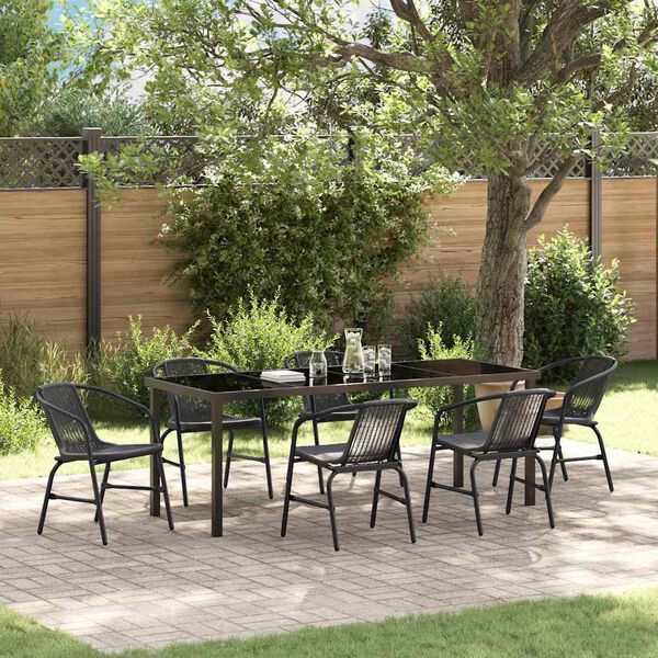 vidaXL Garden Dining Set 7 pcs Black Powder-Coated Steel