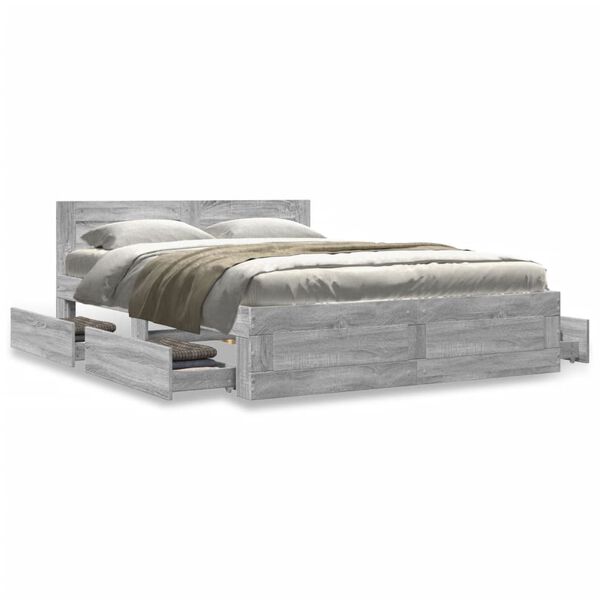 vidaXL Bed Frame with Headboard without Mattress Grey Sonoma 135x190 cm Double