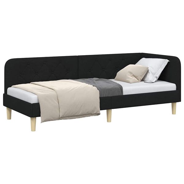 vidaXL Corner Bed Frame with Headboard Black 80 x 200 cm Fabric