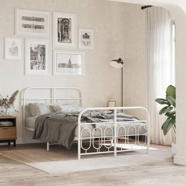 vidaXL Metal Bed Frame without Mattress with Footboard White 120x190cm