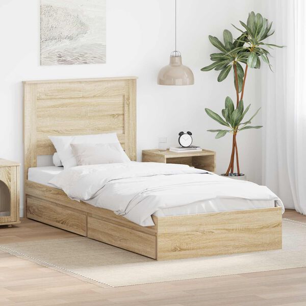 vidaXL Storage Bed with Drawer Sonoma Oak 75 x 190 cm Engineered Wood