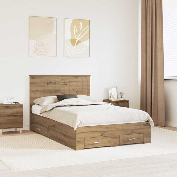 vidaXL Bed Frame with Drawer Artisan Oak 120 x 190 cm Engineered Wood