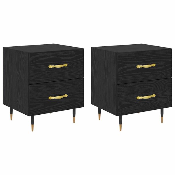 vidaXL Bedside Cabinet with Drawer 2 pcs Black Oak 40 x 35 x 47.5 cm