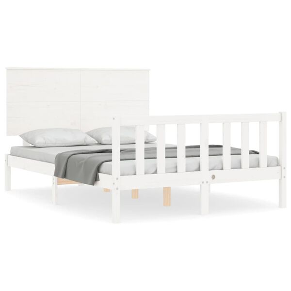 vidaXL Bed Frame without Mattress White Double Solid Wood Pine