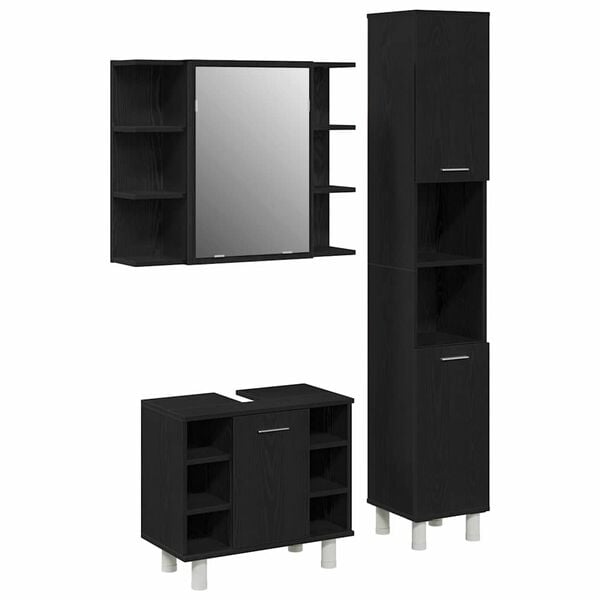 vidaXL Bathroom Furniture Set with Door 3 pcs Black 30 x 30 x 179.5 cm