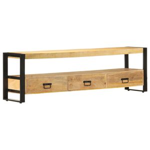 vidaXL Tv Stand | Natural Wood, Black | Solid Mango Wood, Powder-Coated Steel