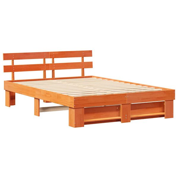 vidaXL Bed Frame with Headboard Wax Brown 150 x 200 cm Solid Pine Wood