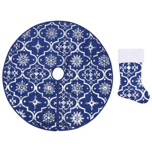 vidaXL Luxury Christmas Tree Skirt with Sock Blue 150 cm Fabric