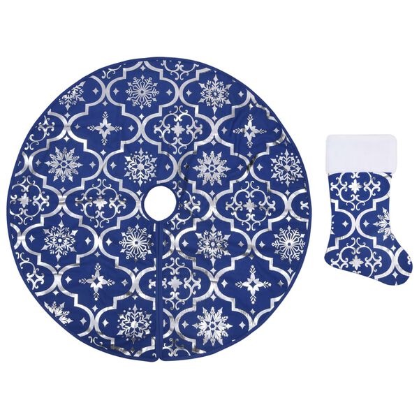 vidaXL Luxury Christmas Tree Skirt with Sock Blue 150 cm Fabric