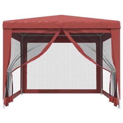 vidaXL Party Tent with 4 Mesh Sidewalls Red 3x4 m HDPE