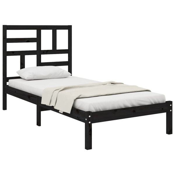vidaXL Bed Frame without Mattress Black Solid Wood 100x200 cm