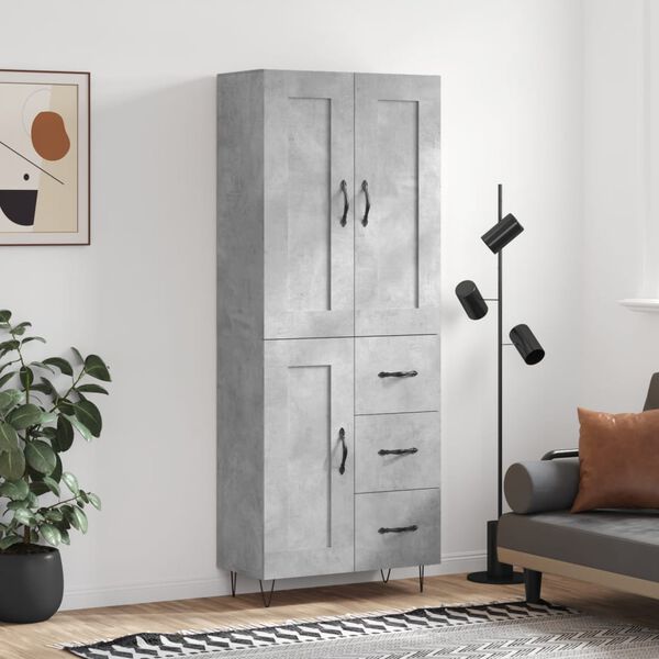 vidaXL Highboard Concrete Grey 69.5x34x180 cm Engineered Wood