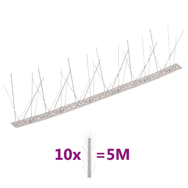 vidaXL 5-row Stainless Steel Bird & Pigeon Spikes Set of 10 5 m