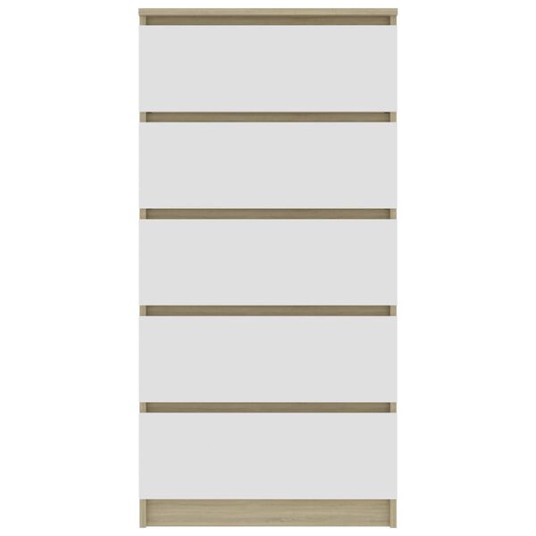vidaXL Drawer Sideboard White and Sonoma Oak 60x35x121 cm Engineered Wood