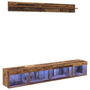 vidaXL TV Wall Cabinet Set with LED 5 pcs Old Wood Engineered Wood