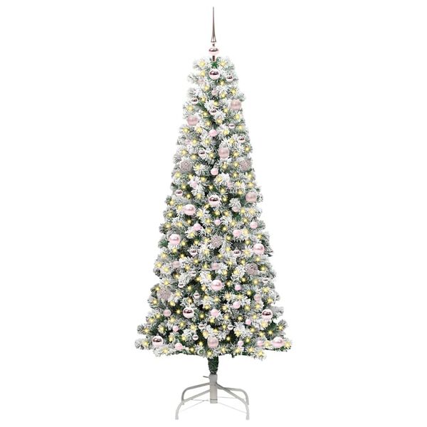 vidaXL Artificial Hinged Christmas Tree Green and White 180 cm
