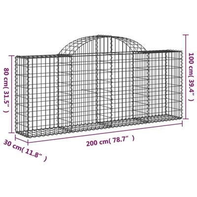 vidaXL Arched Gabion Baskets 2 pcs 200x30x80/100 cm Galvanised Iron