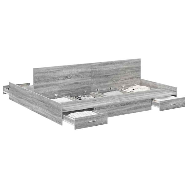 vidaXL Storage Bed Frame Grey Sonoma 200 x 200 cm Engineered Wood