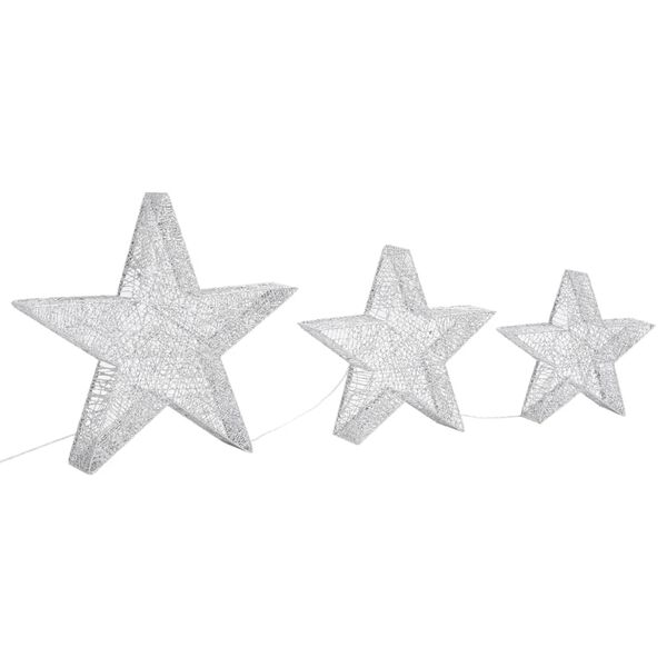 vidaXL Christmas Decoration Stars 3 pcs Silver Mesh LED Outdoor Indoor