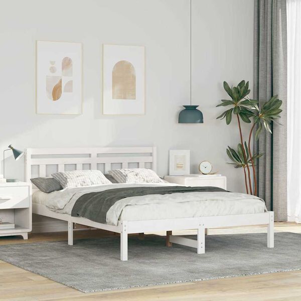 vidaXL Bed Frame White 120 x 200 cm Solid Pine Wood