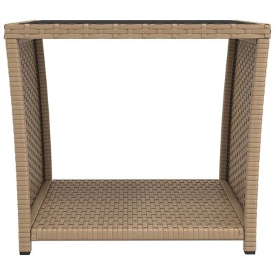 vidaXL Tea Table with Glass Top Beige Poly Rattan&Tempered Glass