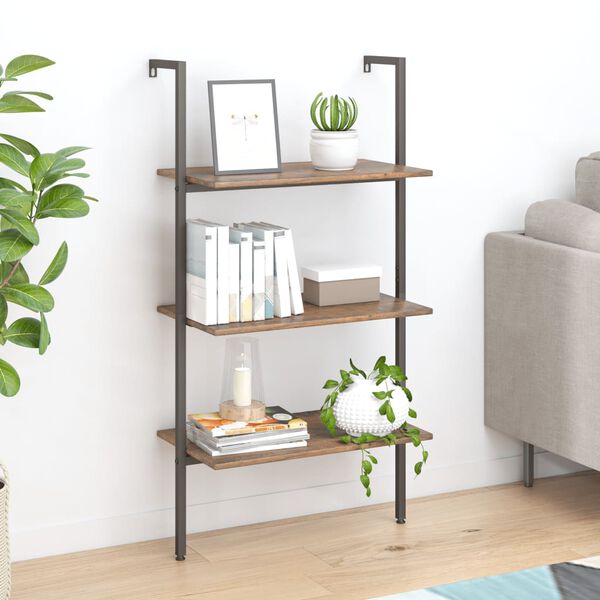 vidaXL 3-Tier Leaning Shelf Dark Brown and Black 64x35x120.5 cm