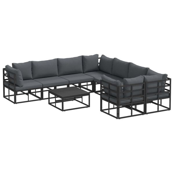 vidaXL Garden Sofa Set with Cushion 9 pcs Black Aluminium