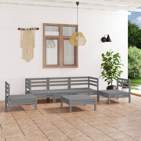 vidaXL 6 Piece Garden Lounge Set Grey Solid Pinewood