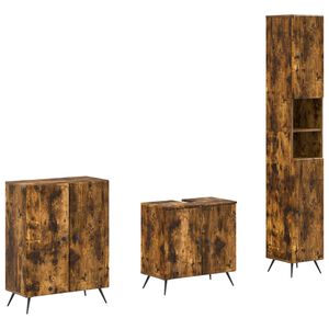 vidaXL 3 Piece Bathroom Cabinet Set BREDA Smoked Oak Engineered Wood
