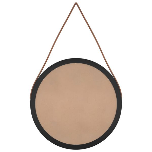 vidaXL Wall Mirror with Strap Black &Oslash; 45 cm